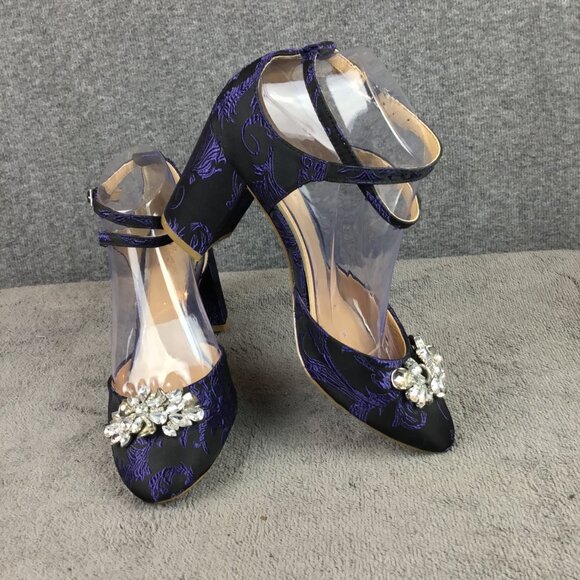 Jewel by Badgley Mischka Blue Floral Pumps Women's Sz 8 Rhinestone Strappy Party - Picture 1 of 14